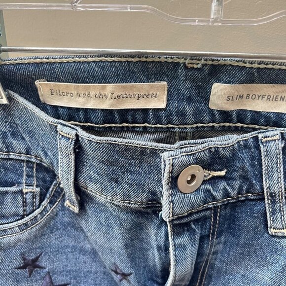 Pilcro & the Letterpress Embroidered Star Boyfriend Distressed Straight Jeans sz - Picture 6 of 6